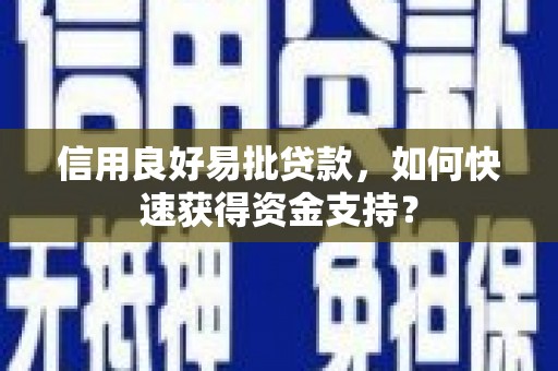 原州信用良好易批贷款，如何快速获得资金支持？